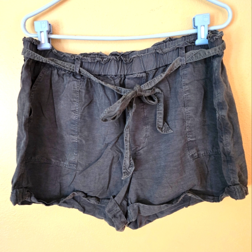 aerie Charcoal Black Paperbag Linen Shorts